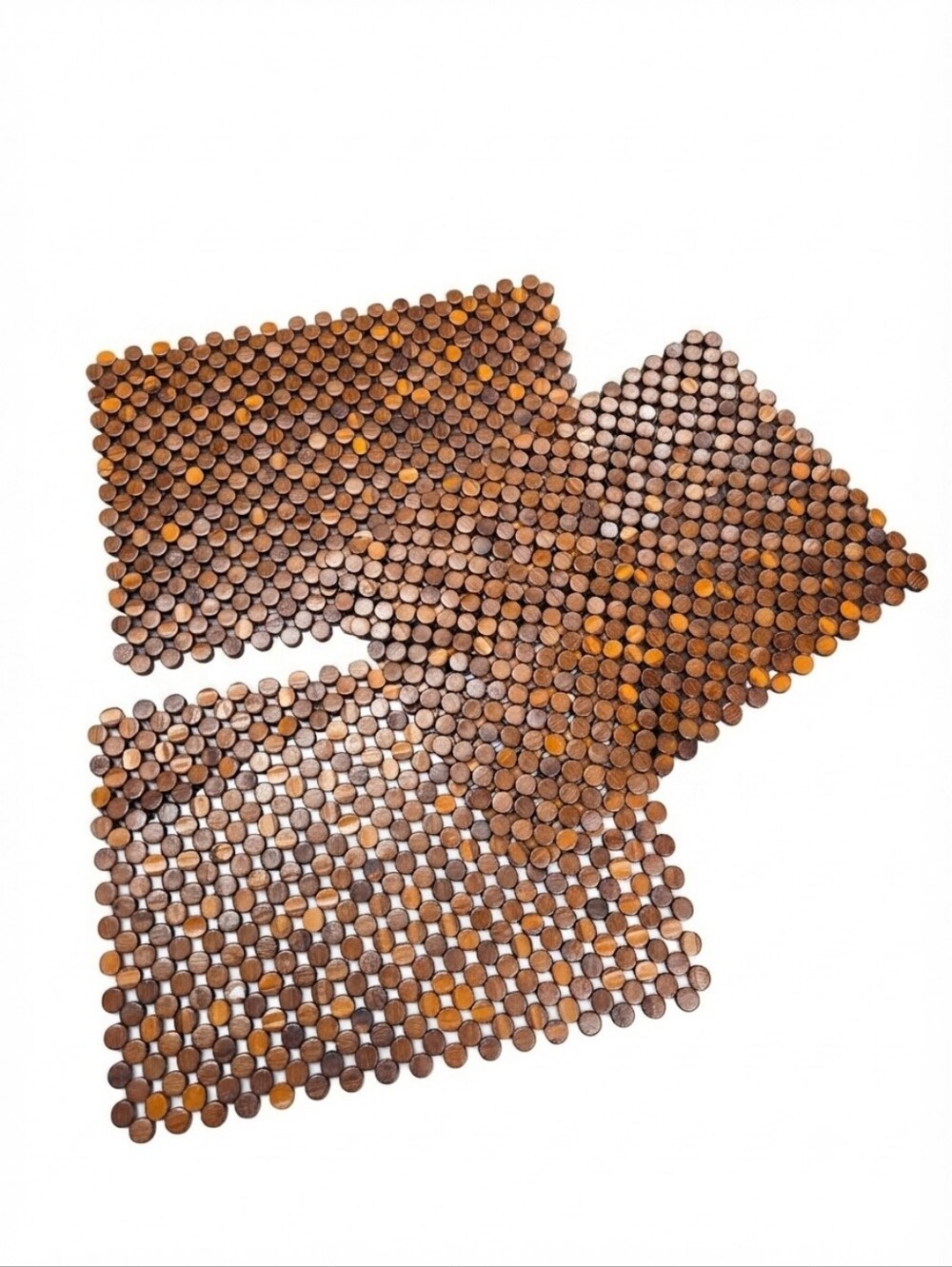 Vintage Mid-Century Modern Wood Disc Placemats, Set of 3, Flexible Geometric Tab